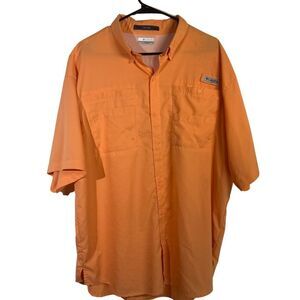 Columbia PFG Tamami Shirt Men XL Orange Omni-Shade Fishing Short Sleeve